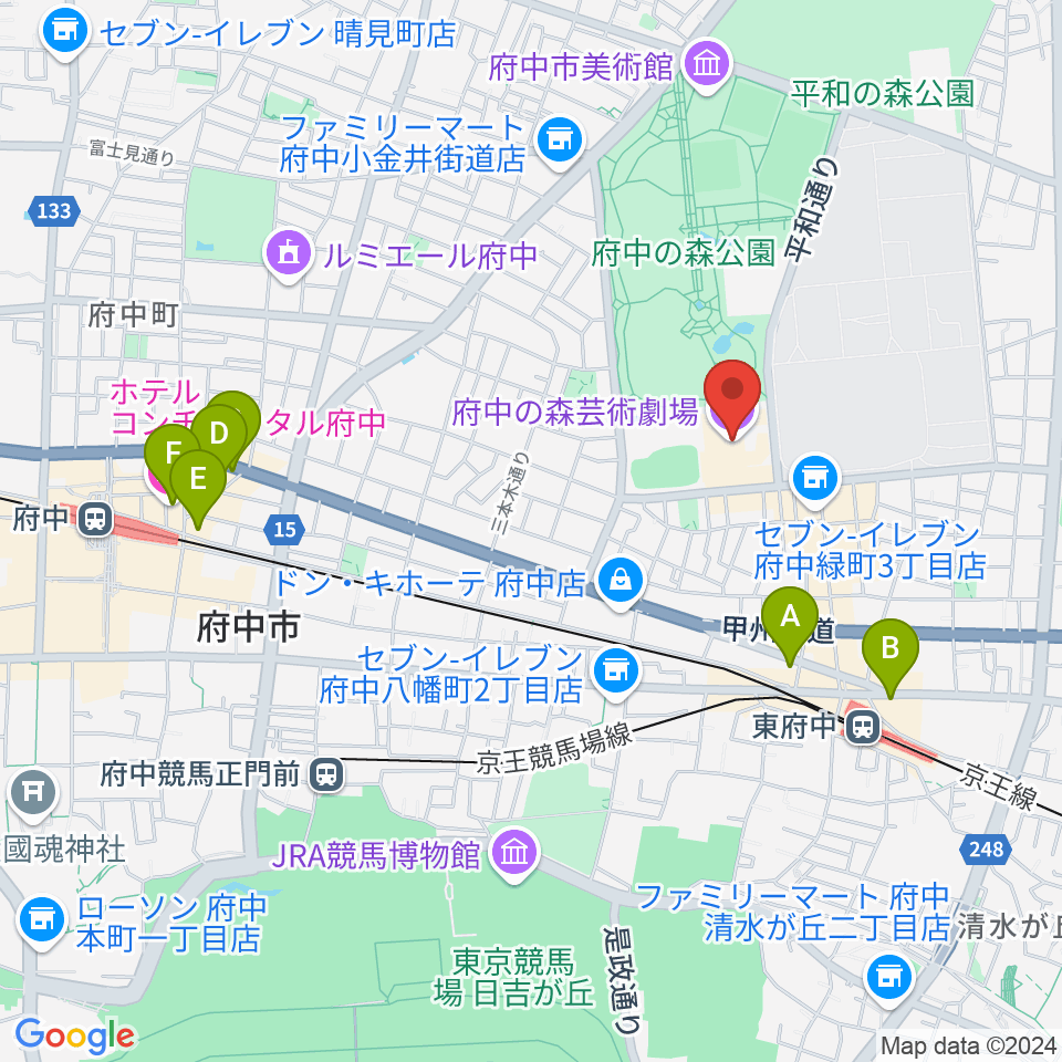 府中の森芸術劇場周辺のホテル一覧地図