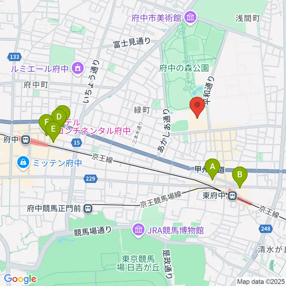 府中の森芸術劇場周辺のホテル一覧地図