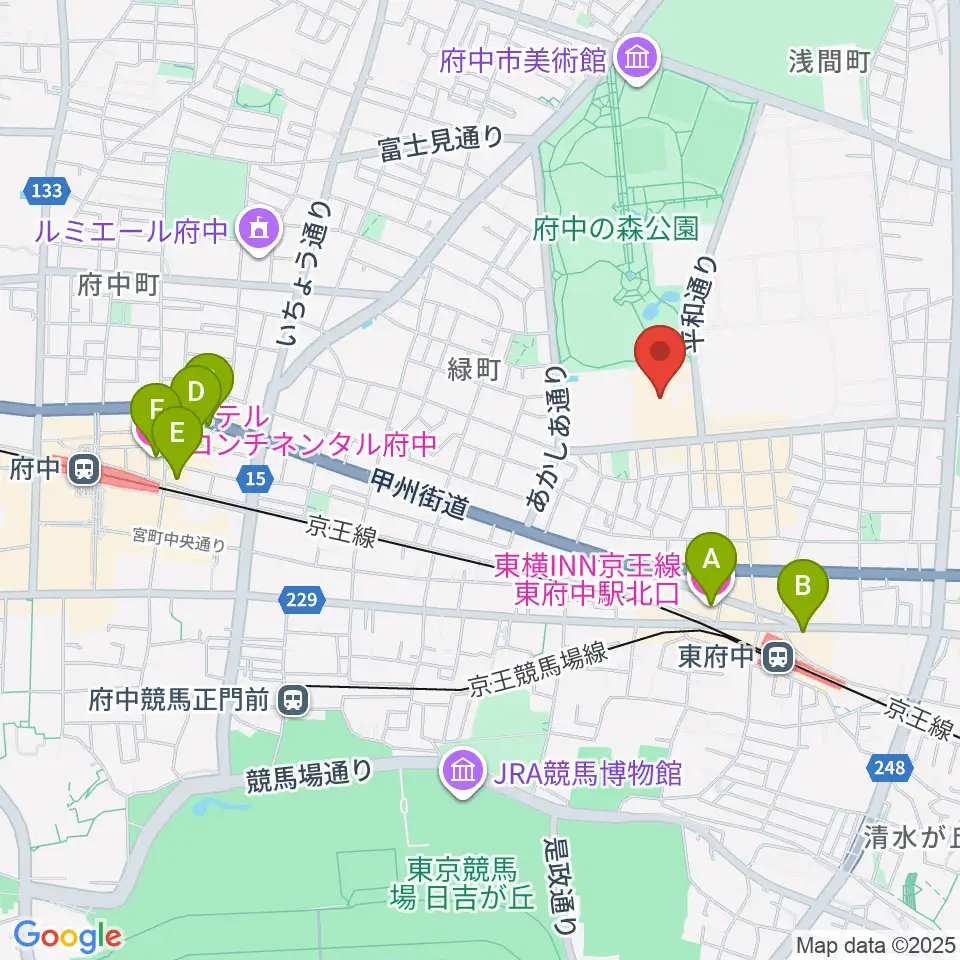 府中の森芸術劇場周辺のホテル一覧地図