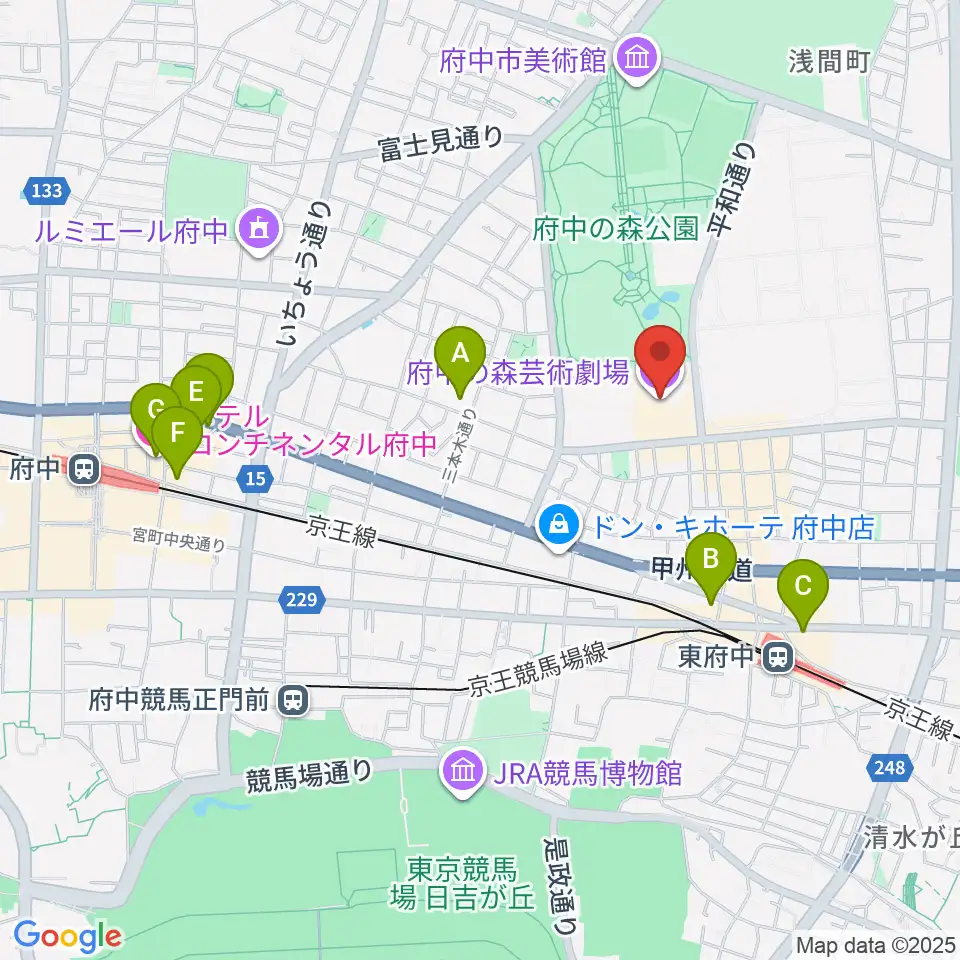 府中の森芸術劇場周辺のホテル一覧地図