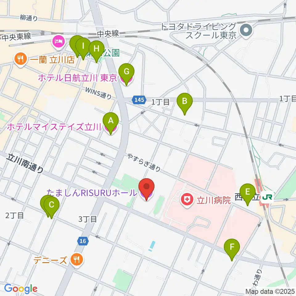 たましんRISURUホール周辺のホテル一覧地図