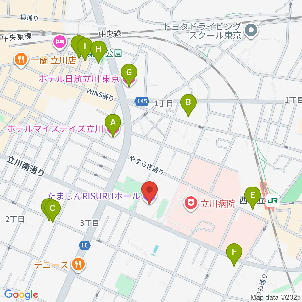 たましんRISURUホール周辺のホテル一覧地図