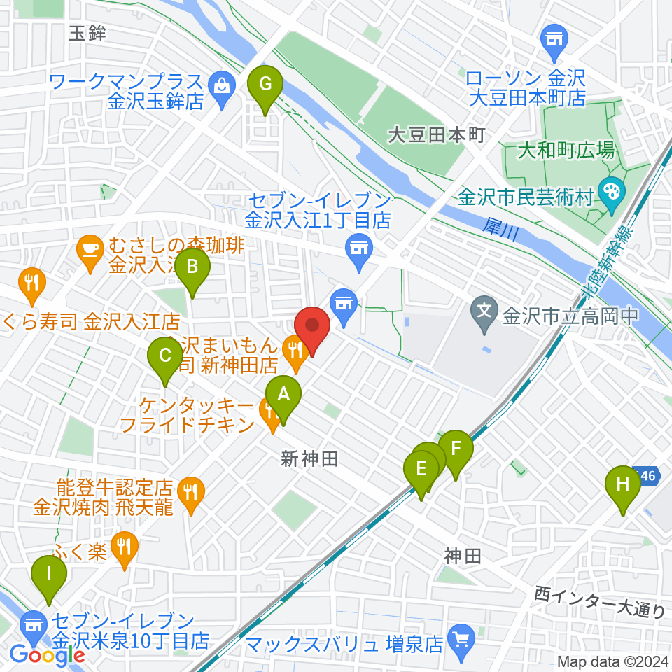 北陸楽器周辺のホテル一覧地図