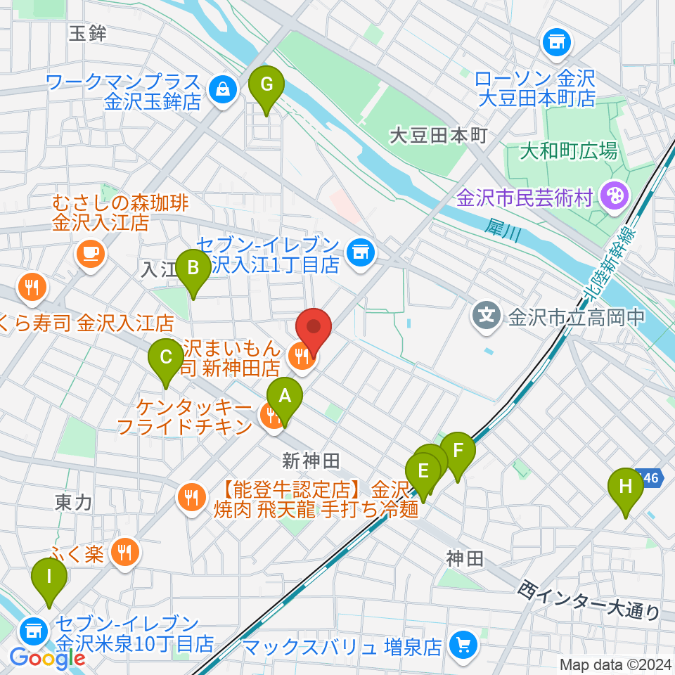 北陸楽器周辺のホテル一覧地図