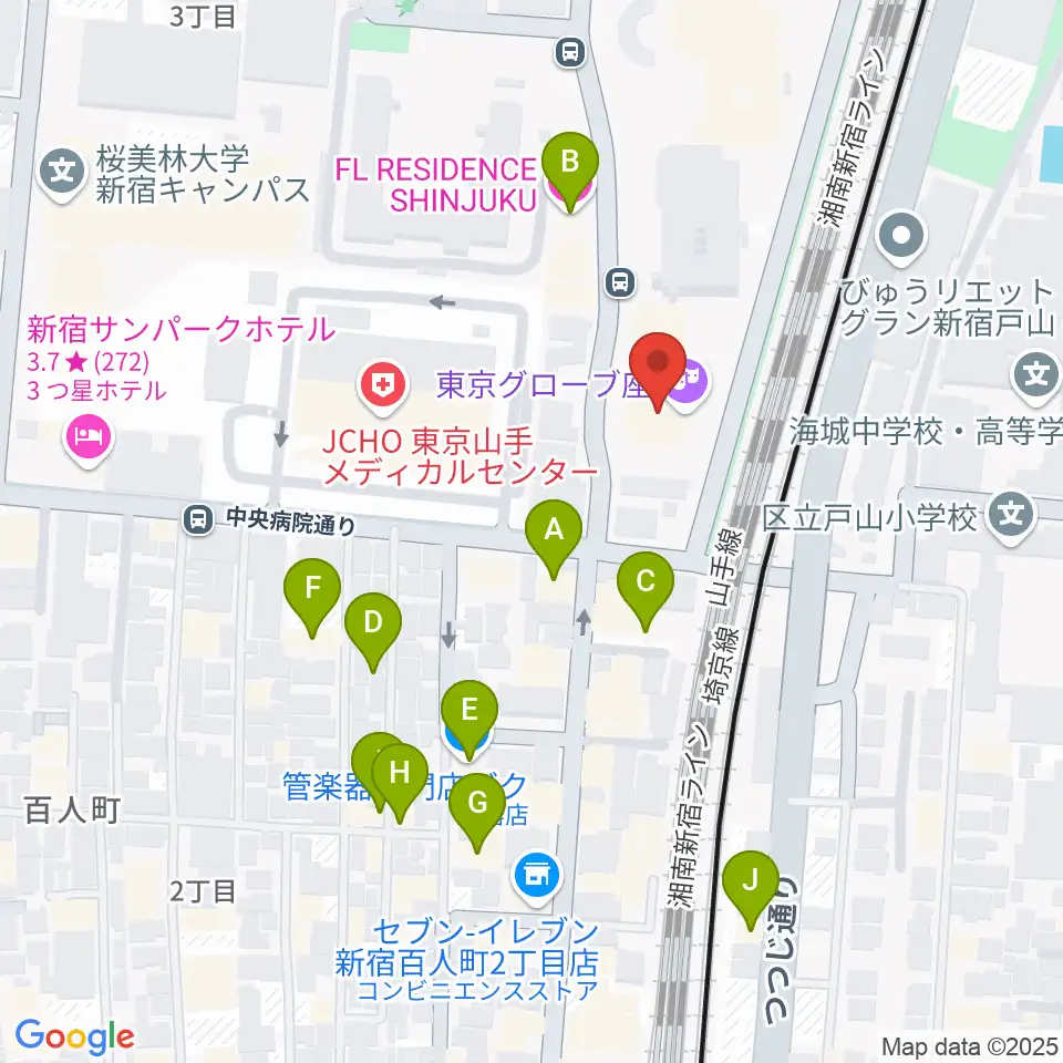 東京グローブ座周辺のホテル一覧地図