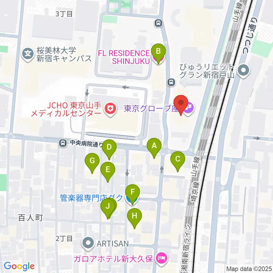 東京グローブ座周辺のホテル一覧地図