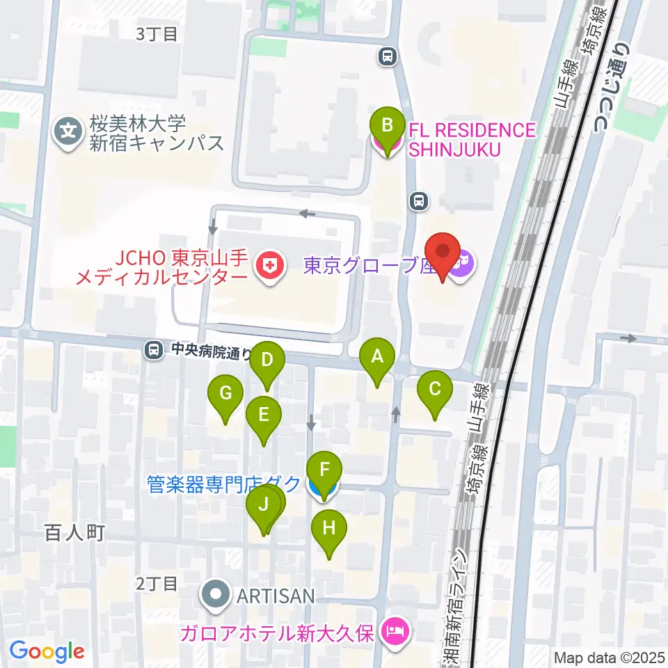 東京グローブ座周辺のホテル一覧地図