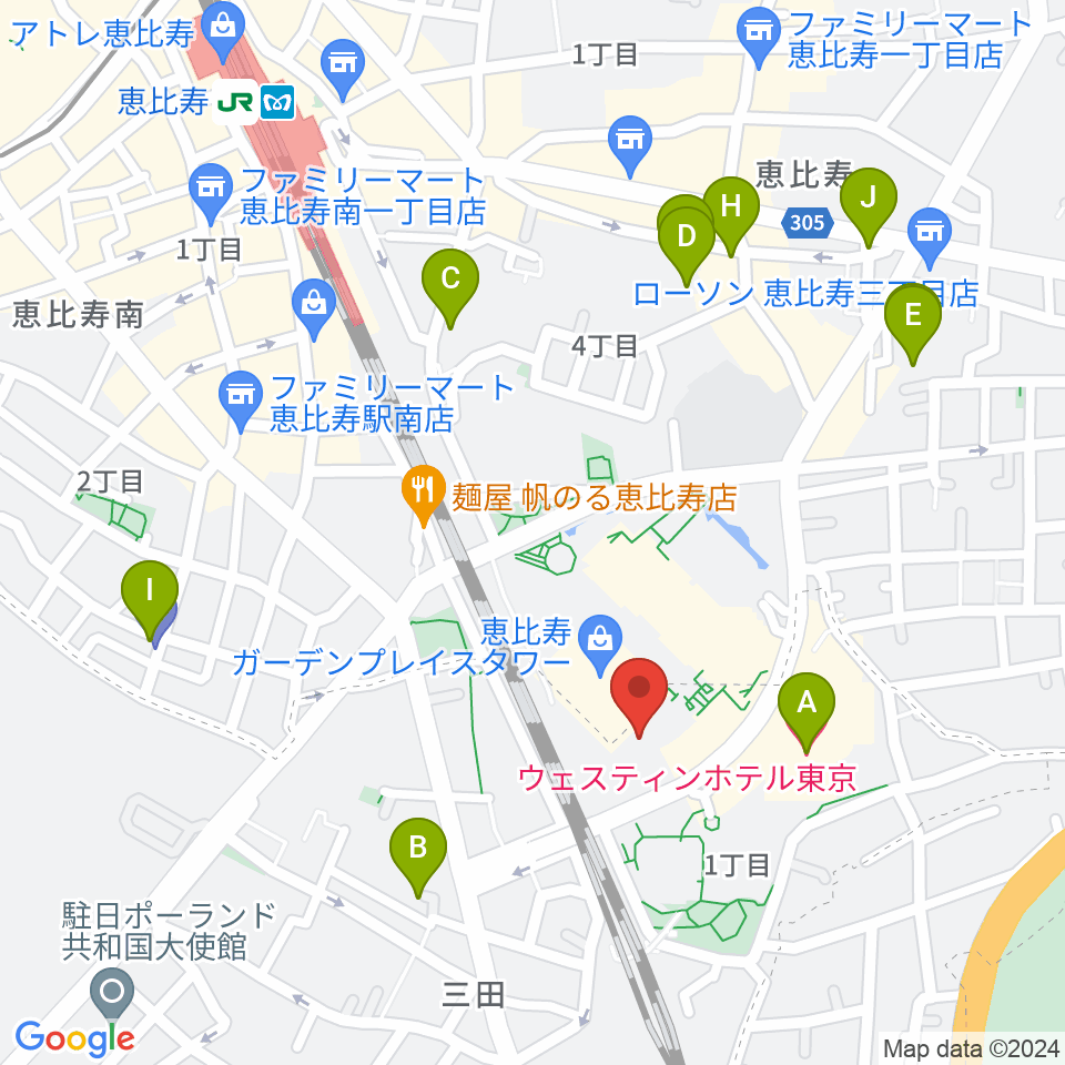 恵比寿ザ・ガーデンホール/ルーム周辺のホテル一覧地図