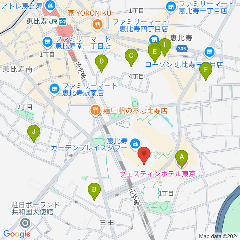 恵比寿ザ・ガーデンホール/ルーム周辺のホテル一覧地図