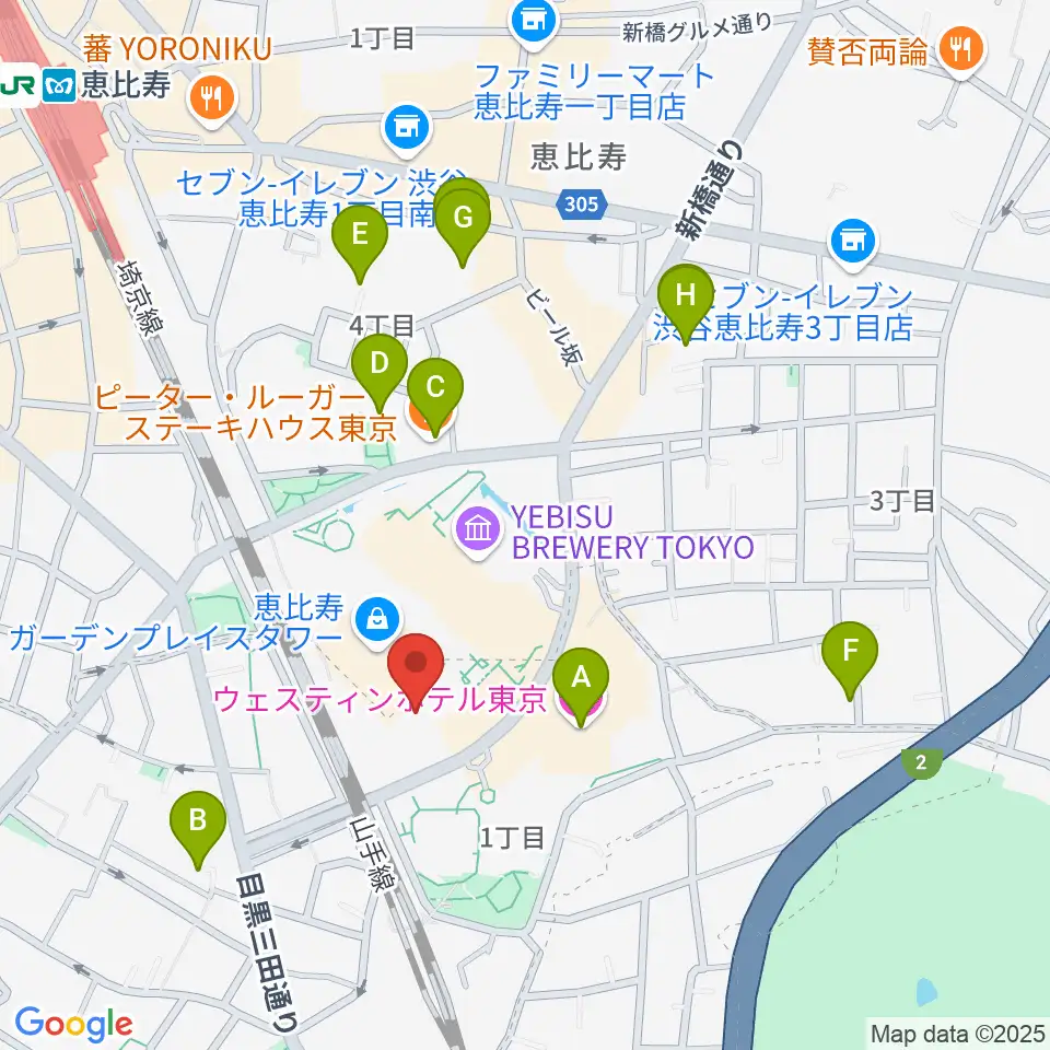 恵比寿ザ・ガーデンホール/ルーム周辺のホテル一覧地図
