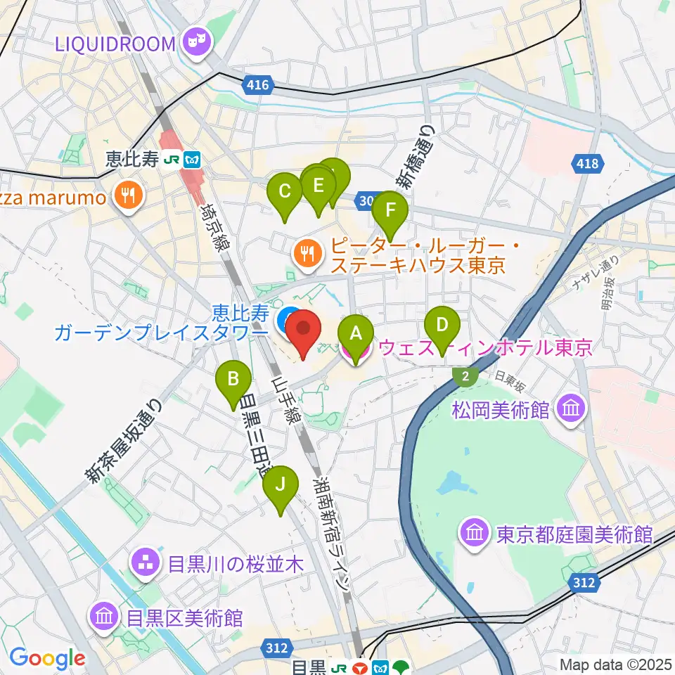 恵比寿ザ・ガーデンホール／ルーム周辺のホテル一覧地図