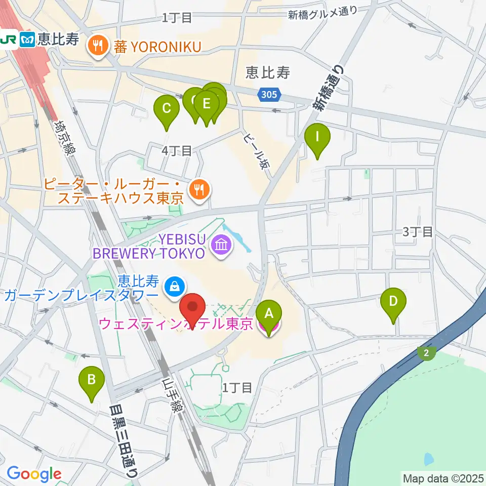 恵比寿ザ・ガーデンホール／ルーム周辺のホテル一覧地図