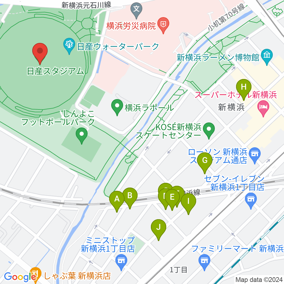 日産スタジアム周辺のホテル一覧地図