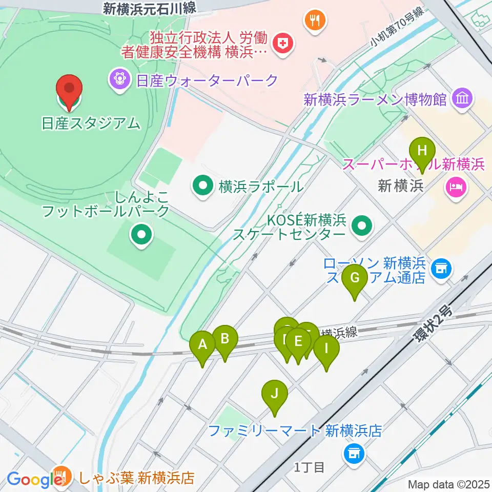 日産スタジアム周辺のホテル一覧地図