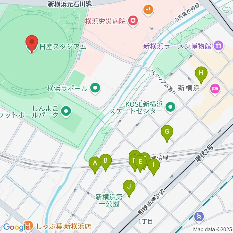 日産スタジアム周辺のホテル一覧地図