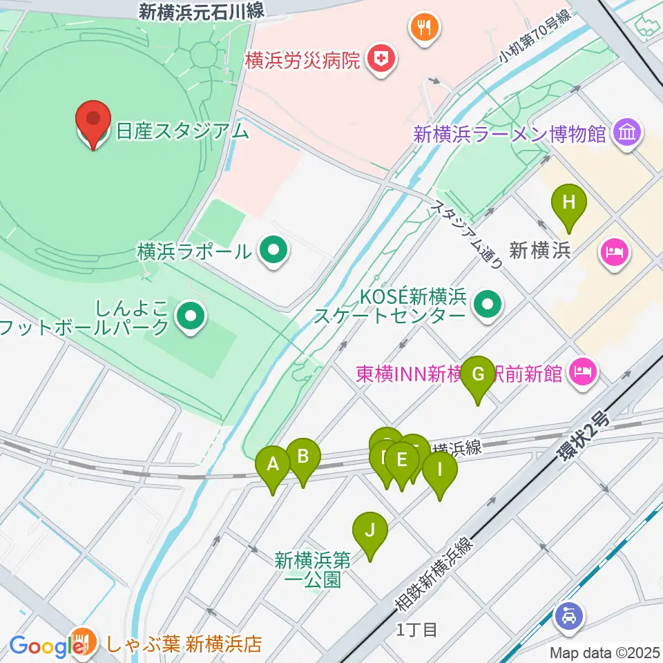 日産スタジアム周辺のホテル一覧地図