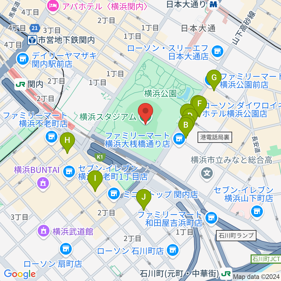 横浜スタジアム周辺のホテル一覧地図