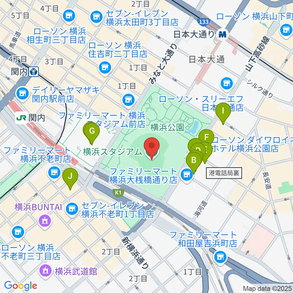 横浜スタジアム周辺のホテル一覧地図