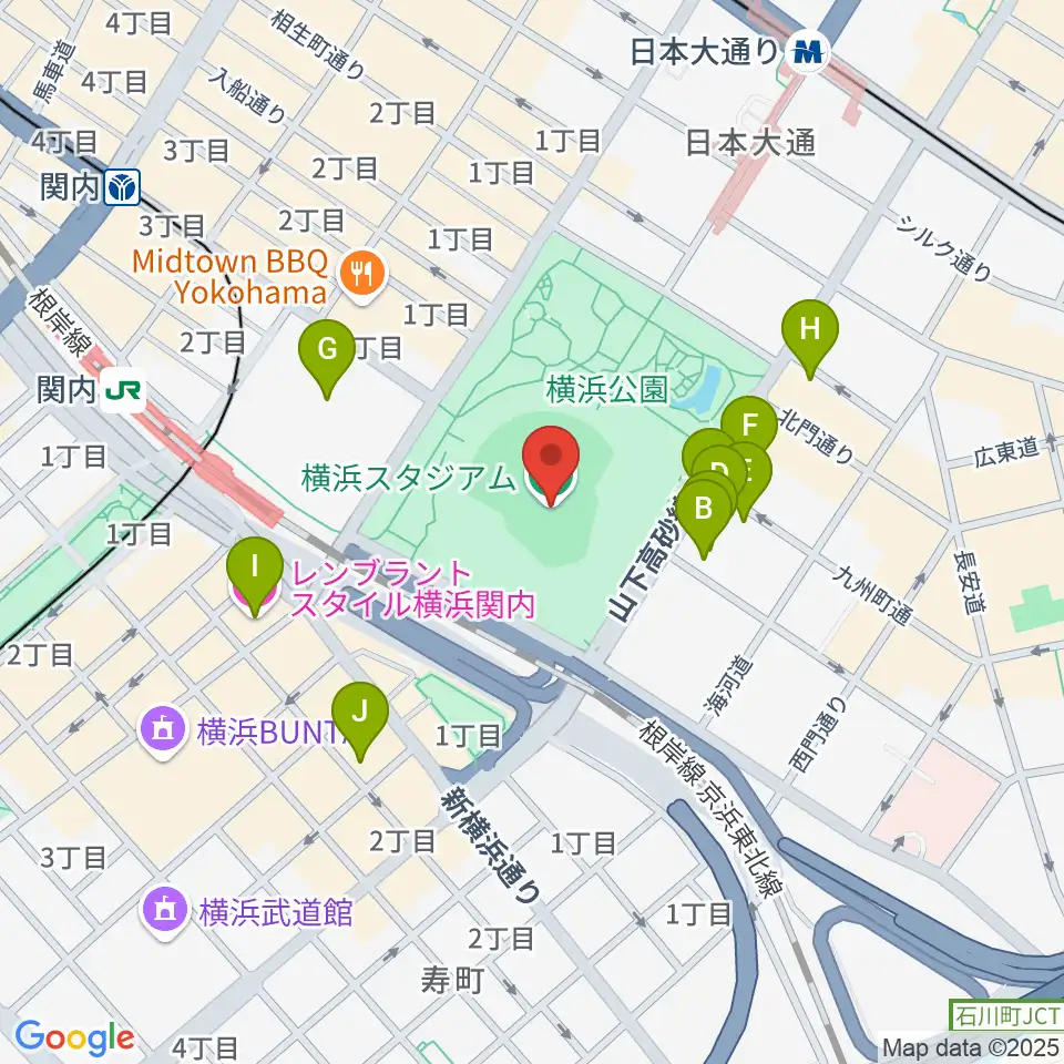 横浜スタジアム周辺のホテル一覧地図