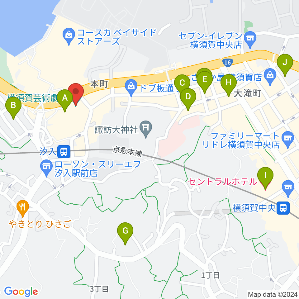 横須賀芸術劇場周辺のホテル一覧地図