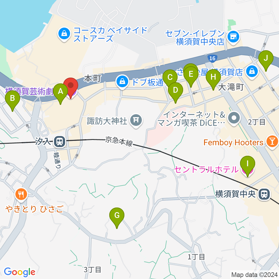 横須賀芸術劇場周辺のホテル一覧地図