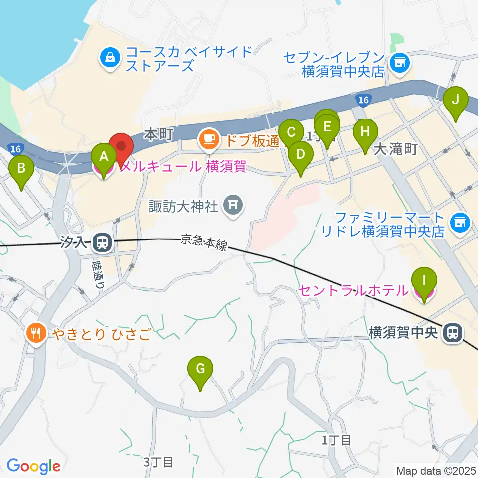 横須賀芸術劇場周辺のホテル一覧地図