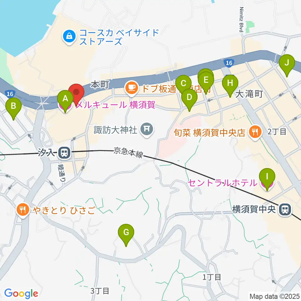 横須賀芸術劇場周辺のホテル一覧地図