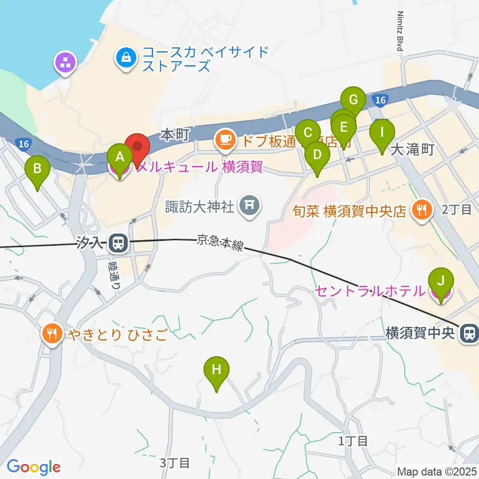 横須賀芸術劇場周辺のホテル一覧地図