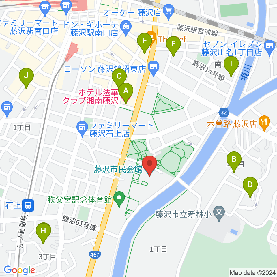 藤沢市民会館周辺のホテル一覧地図