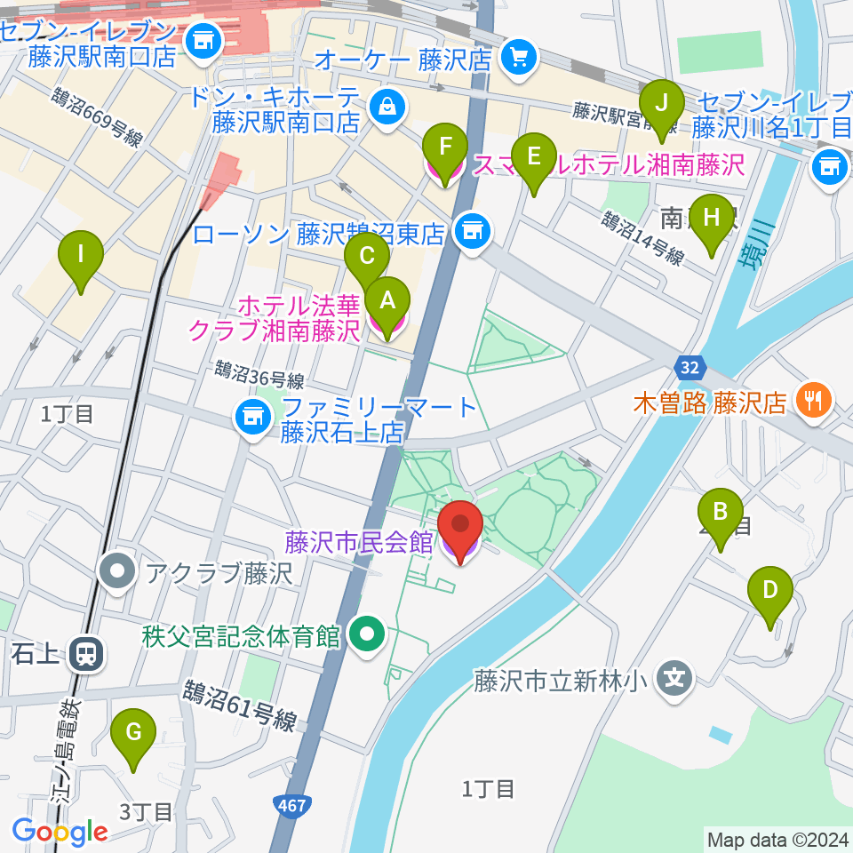 藤沢市民会館周辺のホテル一覧地図