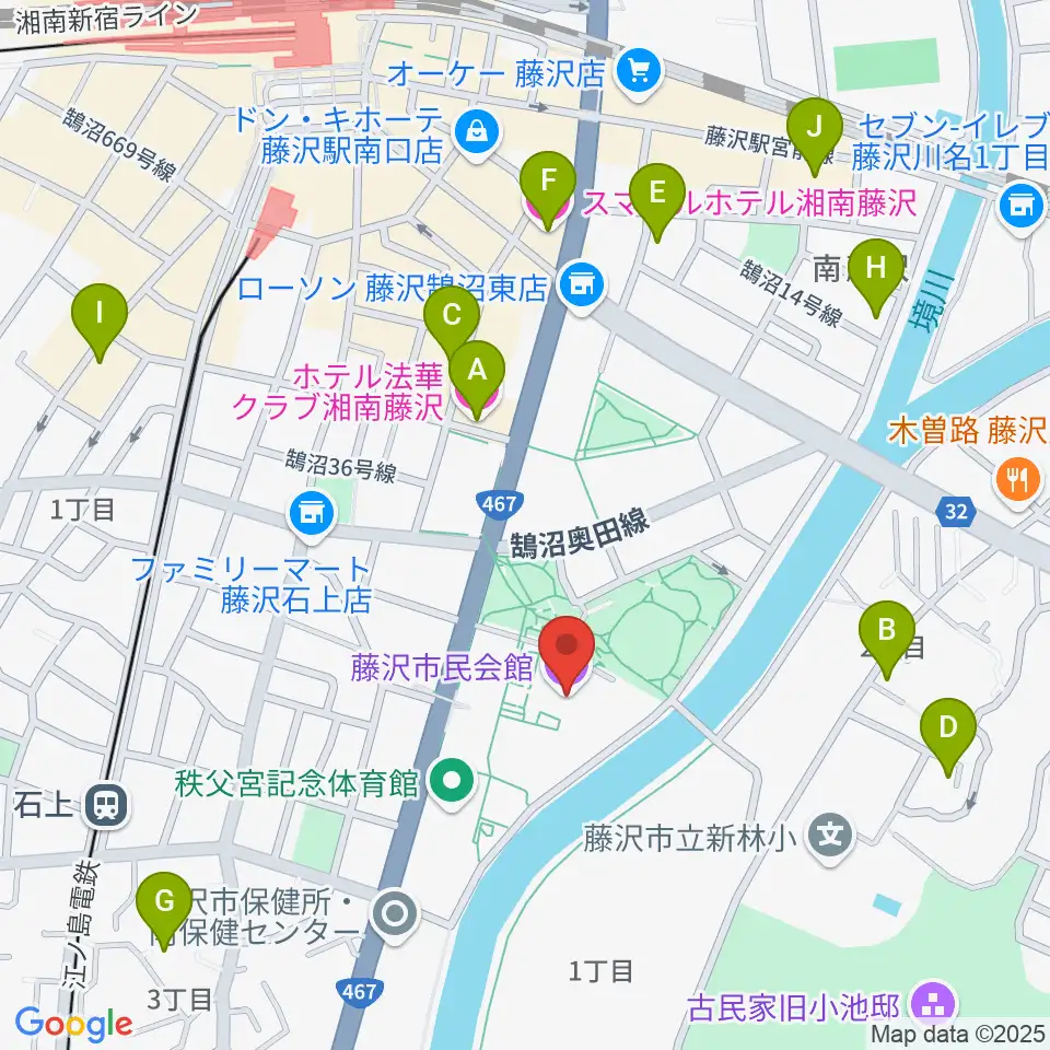 藤沢市民会館周辺のホテル一覧地図