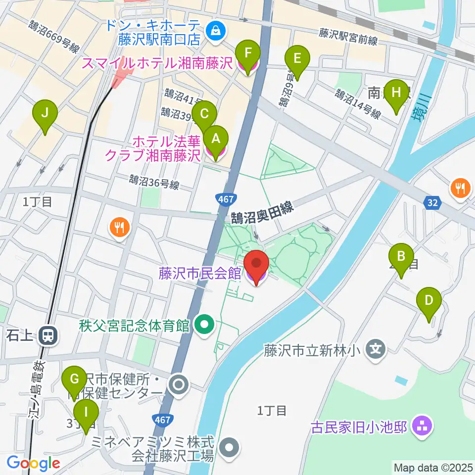 藤沢市民会館周辺のホテル一覧地図