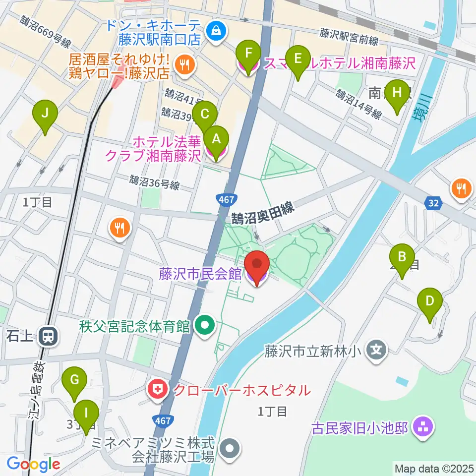 藤沢市民会館周辺のホテル一覧地図