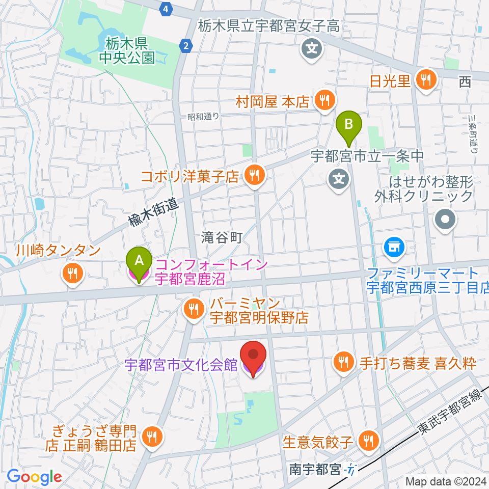 宇都宮市文化会館周辺のホテル一覧地図