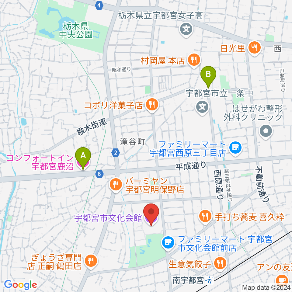 宇都宮市文化会館周辺のホテル一覧地図