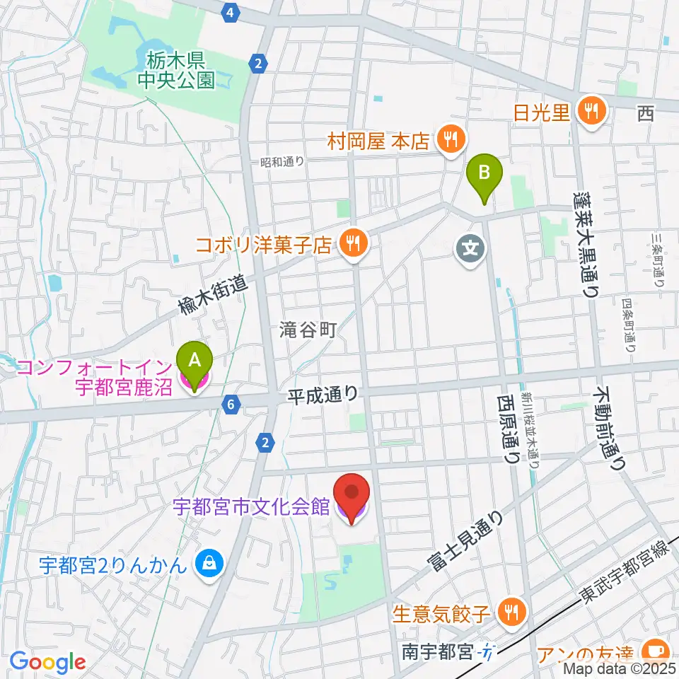 宇都宮市文化会館周辺のホテル一覧地図