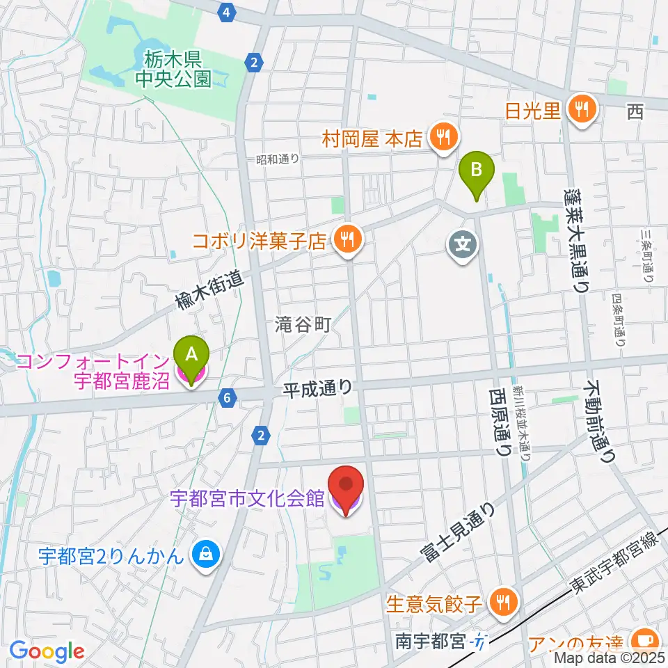 宇都宮市文化会館周辺のホテル一覧地図