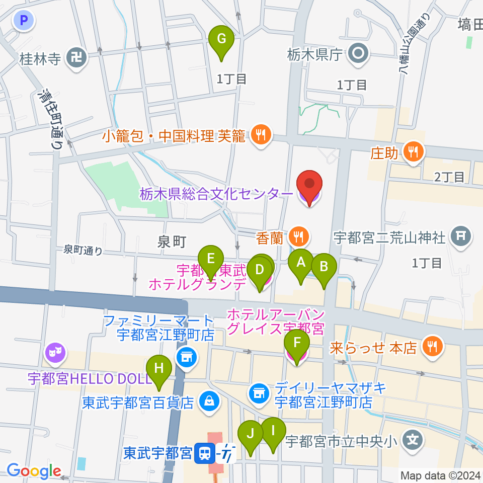 栃木県総合文化センター周辺のホテル一覧地図