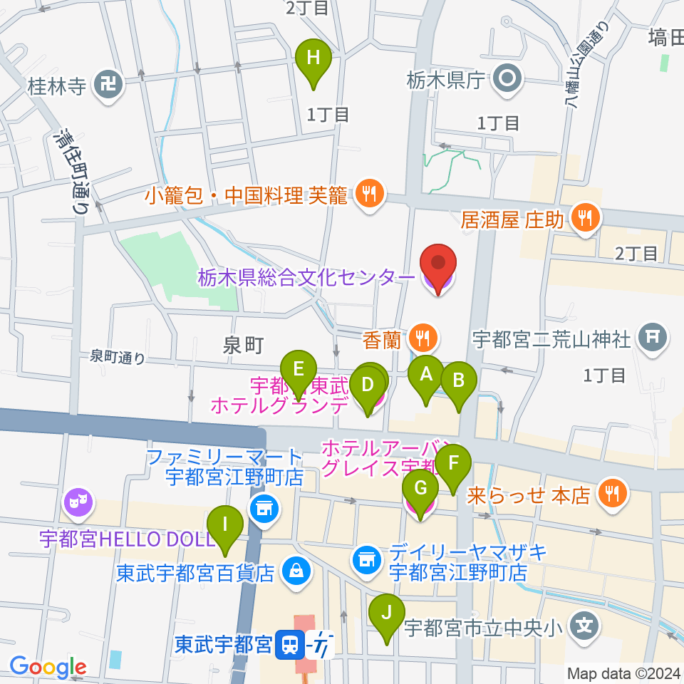 栃木県総合文化センター周辺のホテル一覧地図