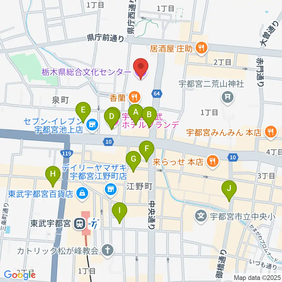 栃木県総合文化センター周辺のホテル一覧地図