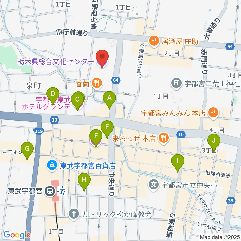栃木県総合文化センター周辺のホテル一覧地図