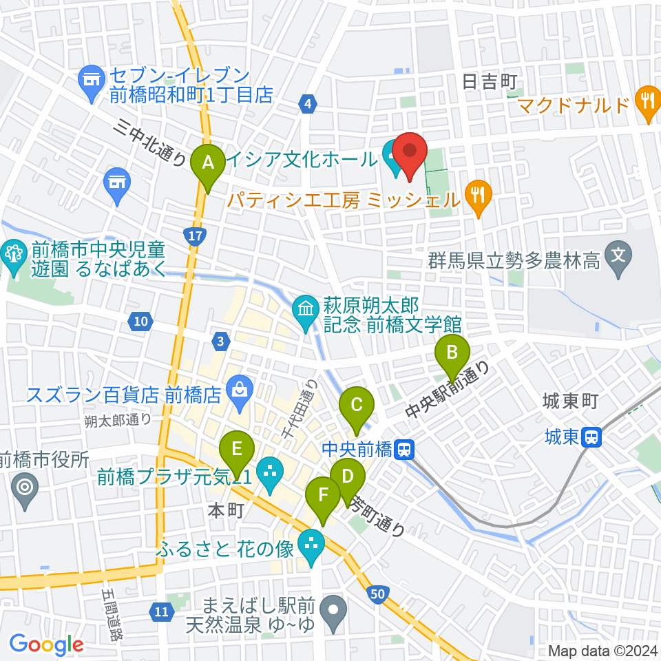 ベイシア文化ホール周辺のホテル一覧地図