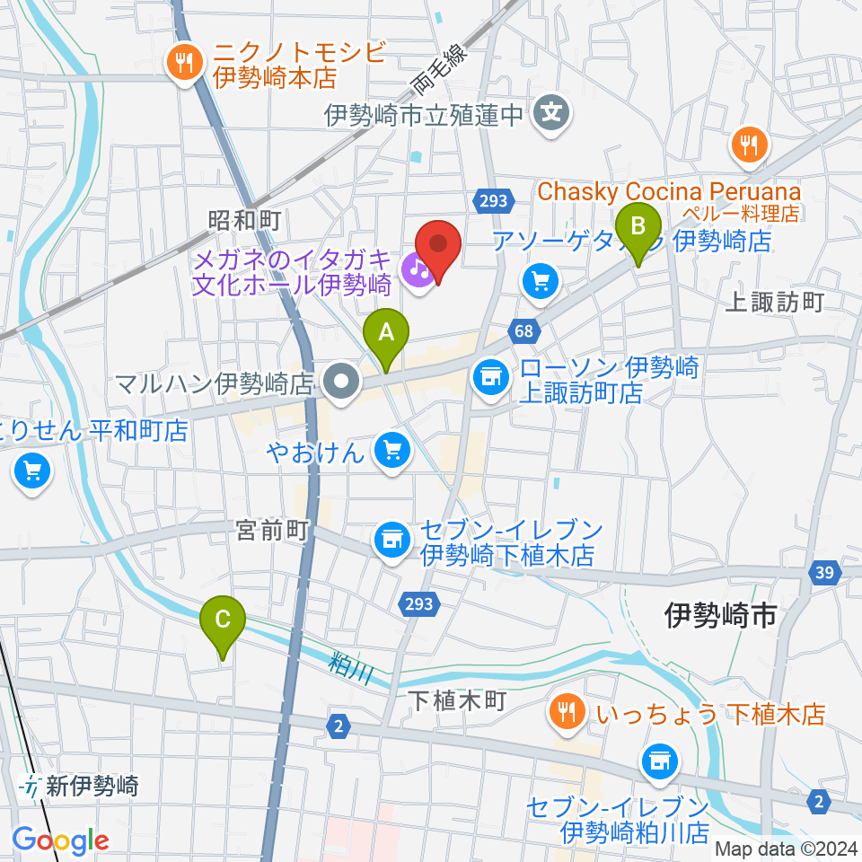 メガネのイタガキ文化ホール伊勢崎周辺のホテル一覧地図