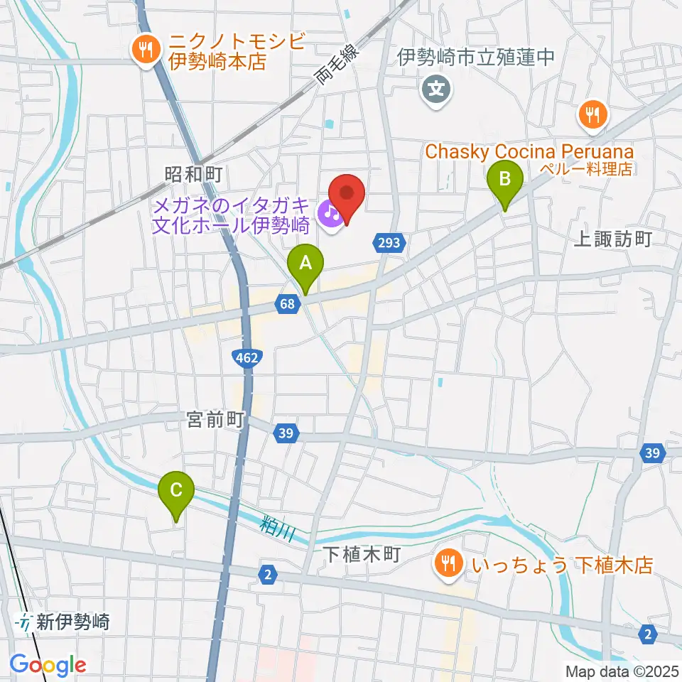 メガネのイタガキ文化ホール伊勢崎周辺のホテル一覧地図