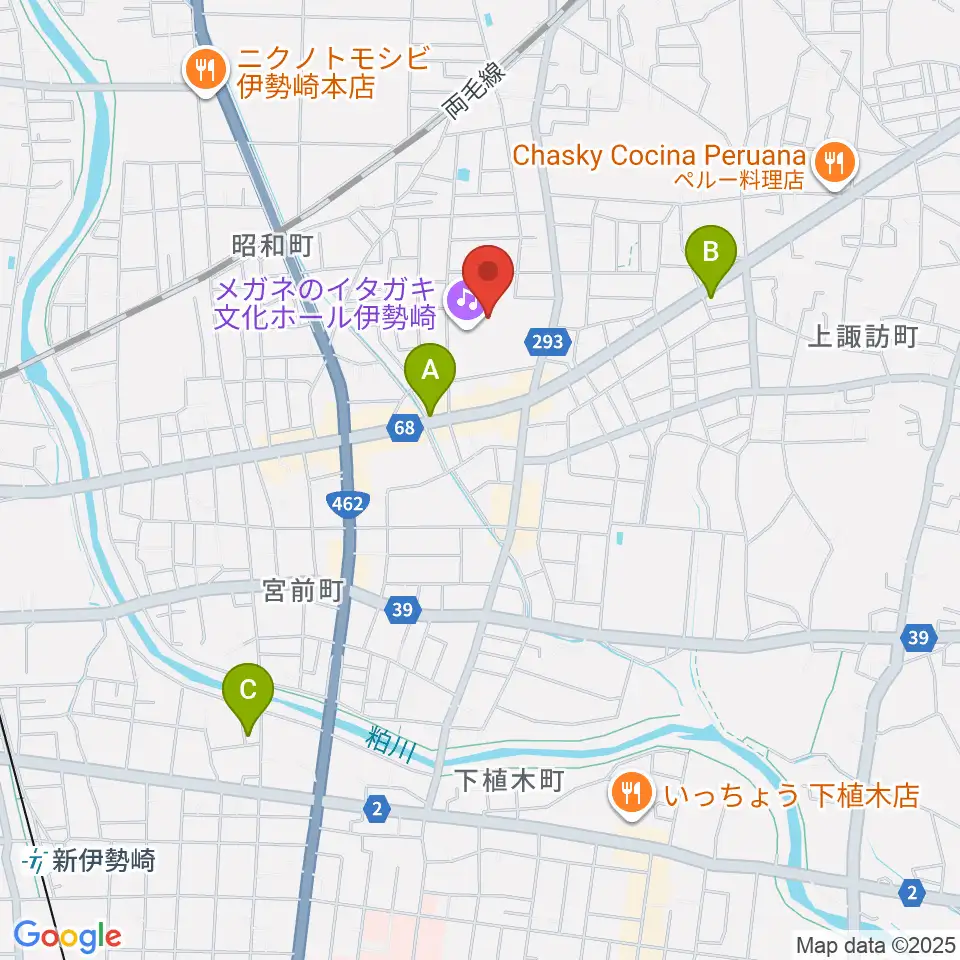 メガネのイタガキ文化ホール伊勢崎周辺のホテル一覧地図