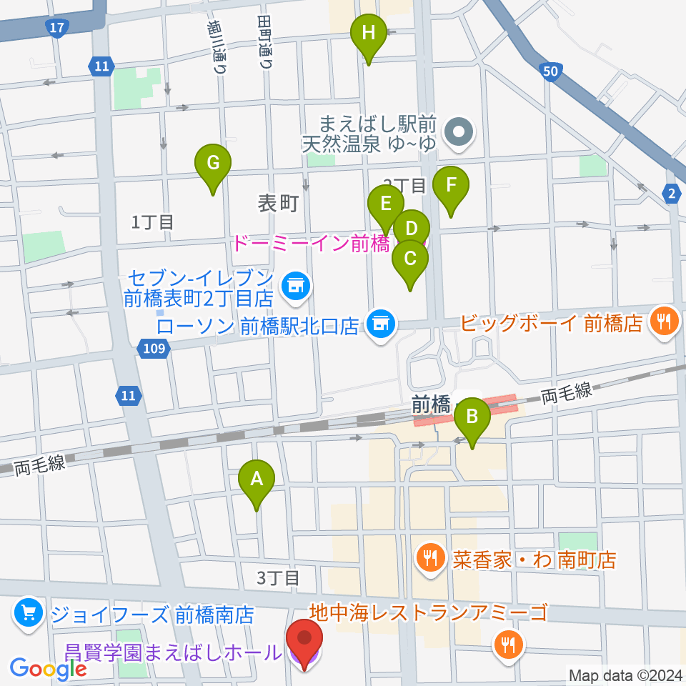 昌賢学園まえばしホール周辺のホテル一覧地図