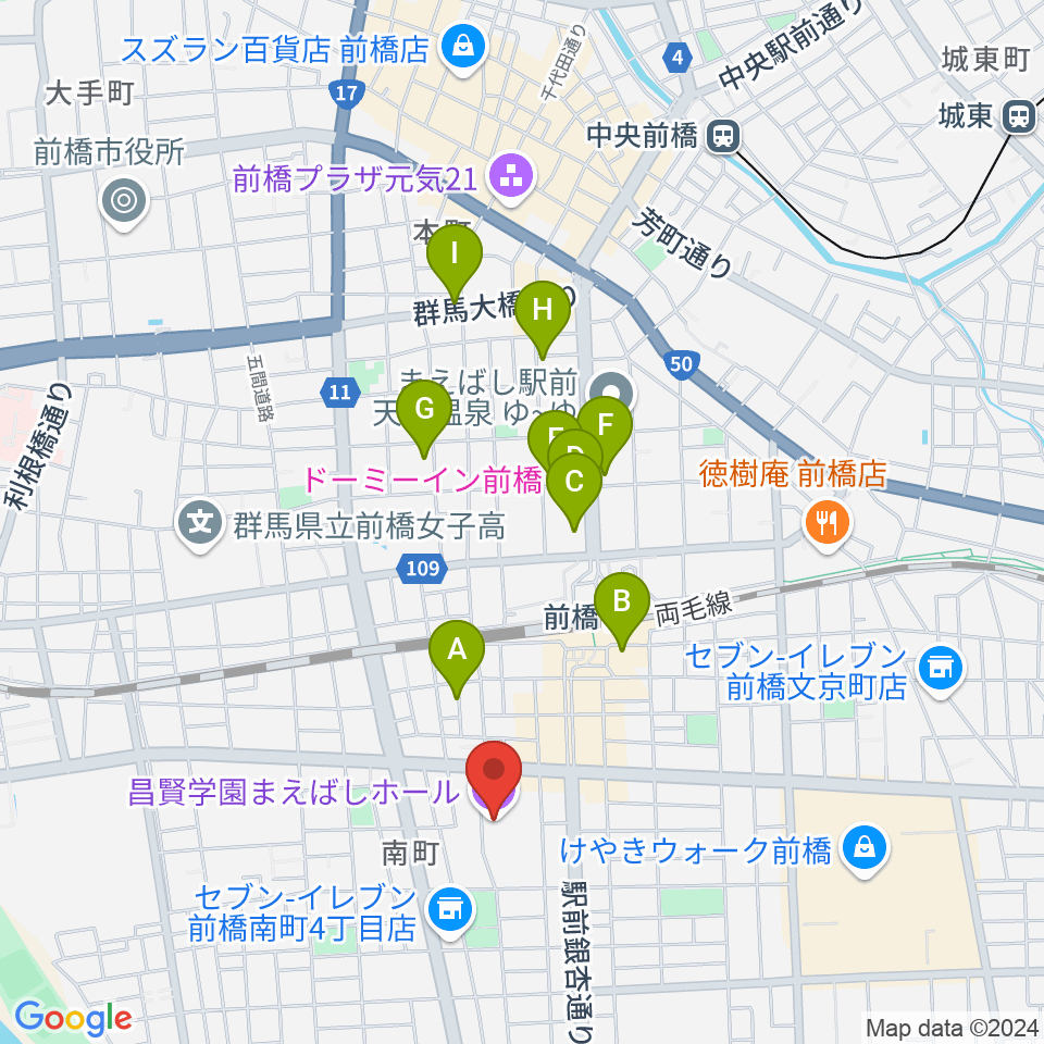 昌賢学園まえばしホール周辺のホテル一覧地図