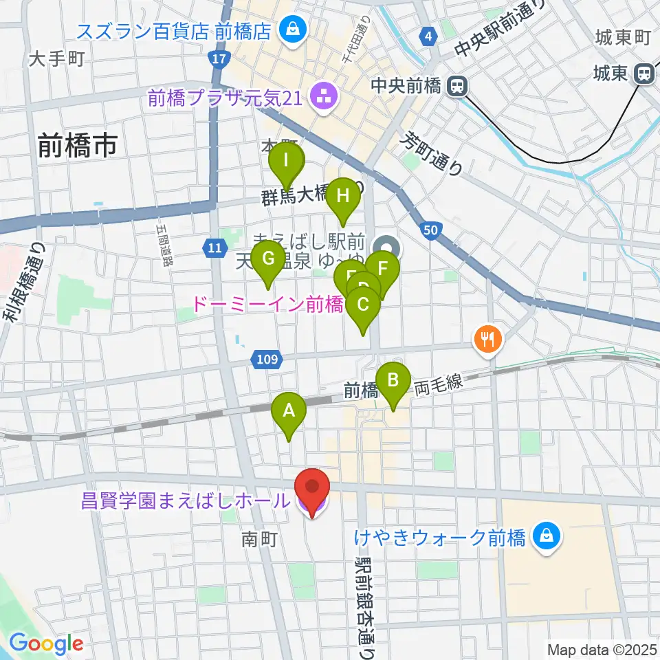 昌賢学園まえばしホール周辺のホテル一覧地図