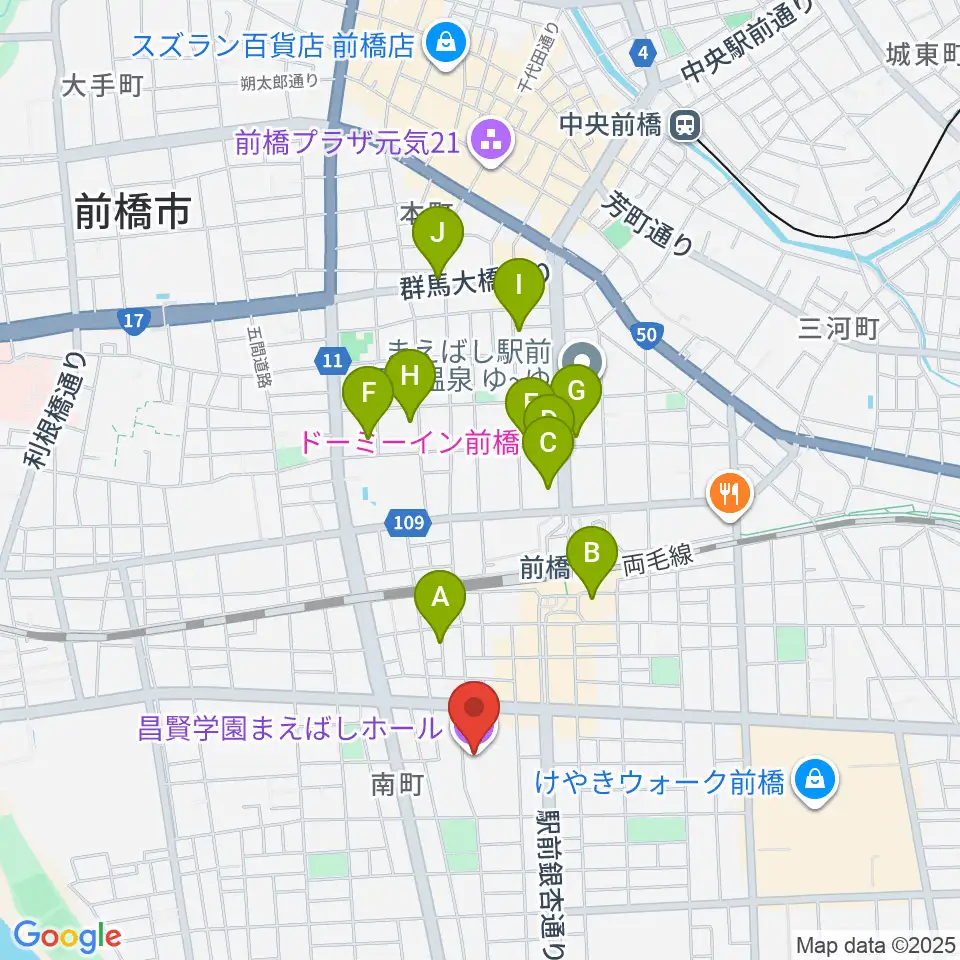 昌賢学園まえばしホール周辺のホテル一覧地図