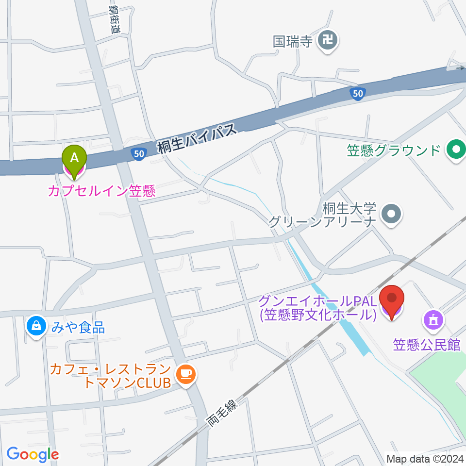 グンエイホールPAL（笠懸野文化ホール）周辺のホテル一覧地図